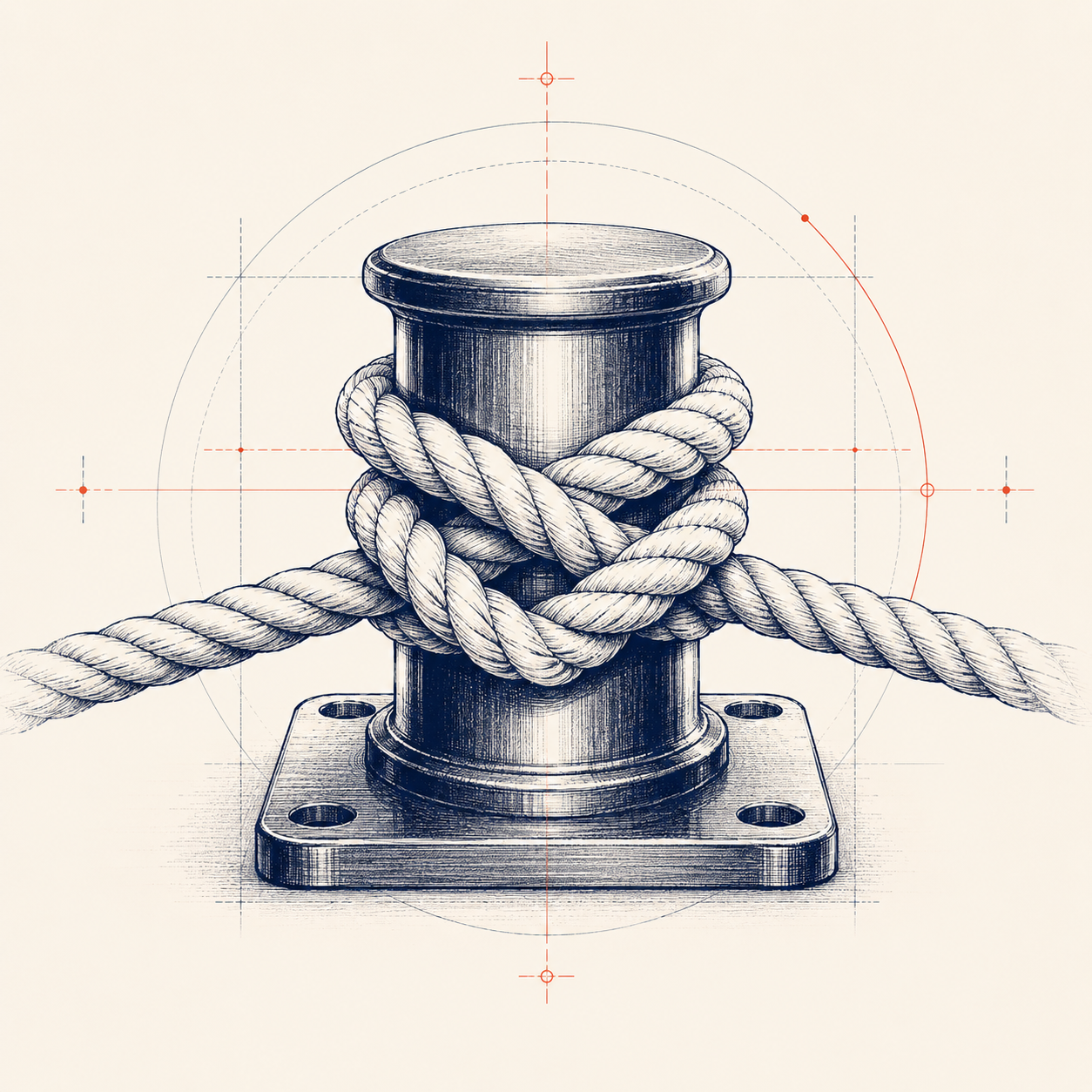 Nautical bollard with rope
