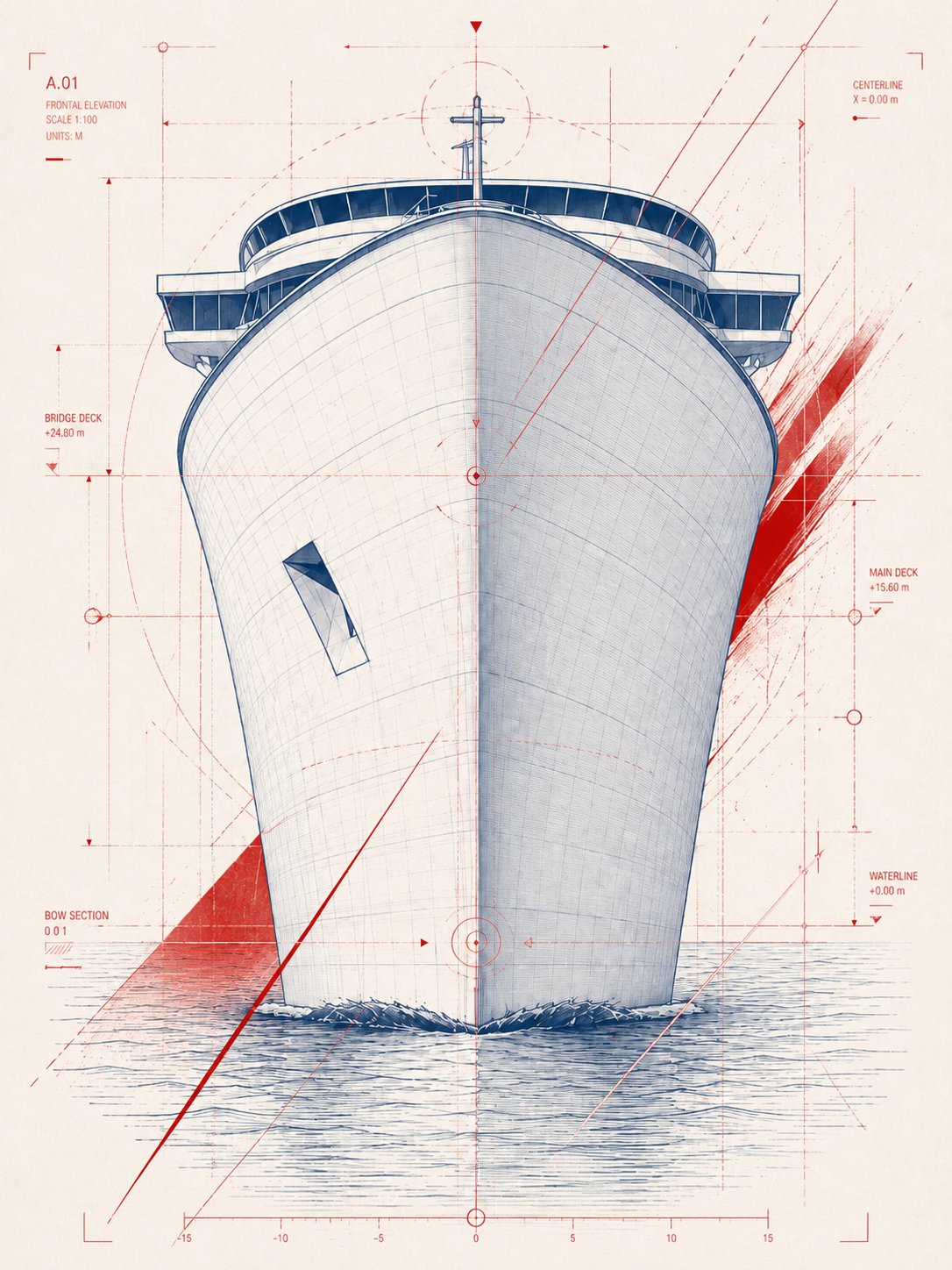 Yacht bow blueprint